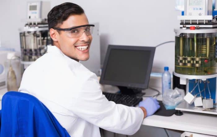 smiling scientist working